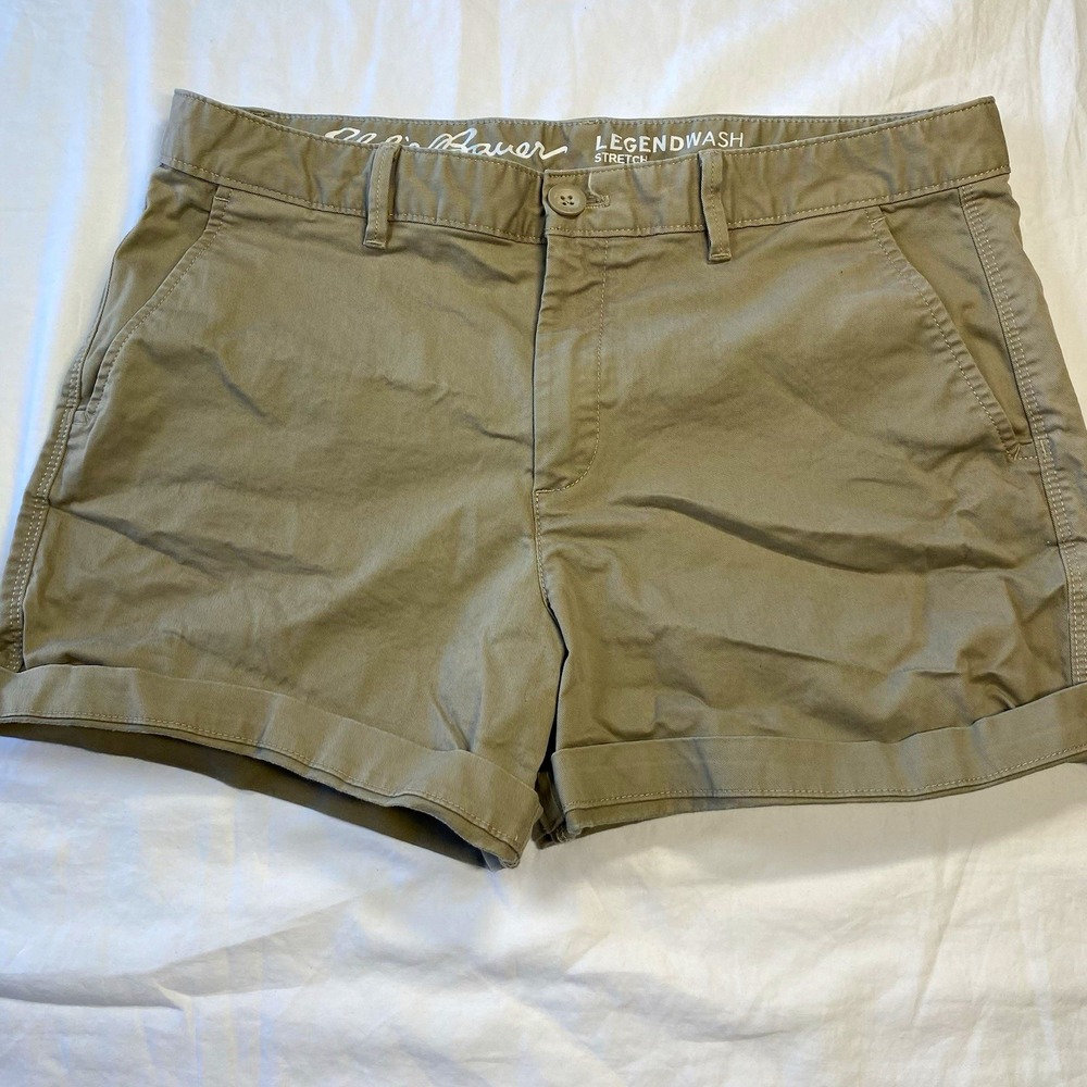 Eddie Bauer Legendwash Stretch Women's Beige Chino Shorts Mid Rise 10 4in